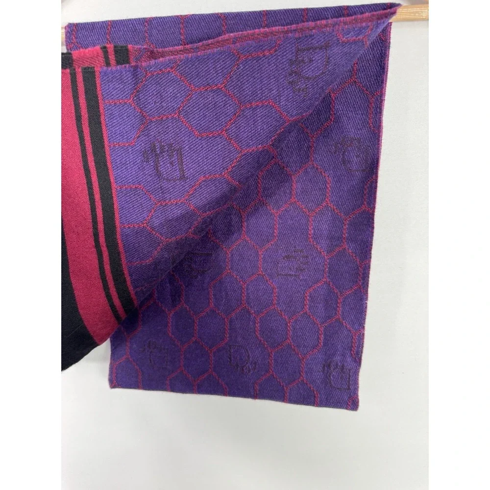 Christian Dior Monsieur Men's One Size Black Burgundy 100% Wool Vintage Scarf